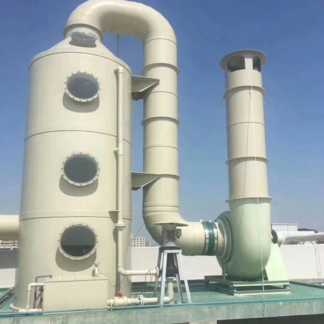 PP Exhaust Gas Collection Air Filter Wet Scrubber VOCS Waste Gas Treatment System Wet Scrubber Spray Tower For Chemical Industry