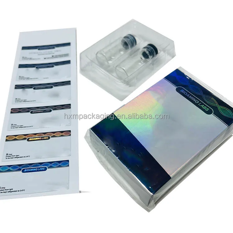 Custom Boxes Labels Hologram logo for Peptides Tirz Vials Packaging Box Label with Plastic Tray details