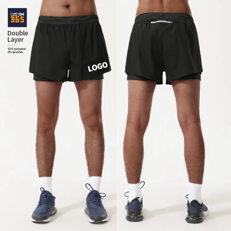 Double Layer Polyester Spandex Drawstring Quick Dry Jogger Running Pocket Custom Logo Gym Shorts For Men