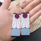 Earrings Fashion Trendy Acrylic Rectangle Shaped Japan Cartoon Anime Demon Slayer Tanjiro Drop Earrings 2021