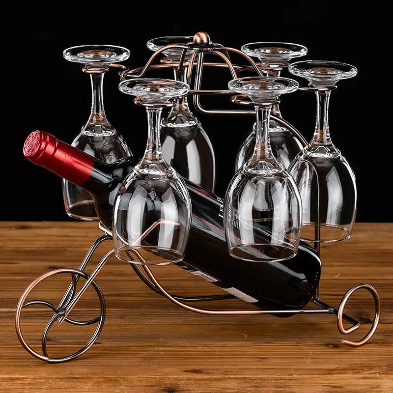 Wrought Iron Wire Industrial Wholesale Hotel Storage Desktop Modern Table Gold Metal Countertop Glass Bottle Holder Wine Rack