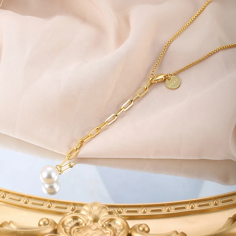 CDE Fashion Sexy Women Pearl Drop Gold Long Chain Necklace