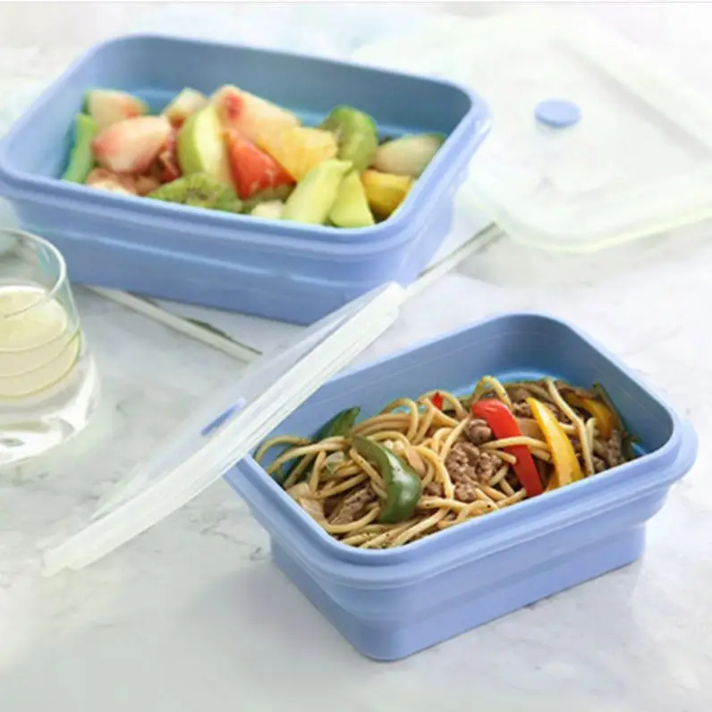 4 Pcs/ Set Portable Bowls New Design Collapsible Rectangle Silicone Lunch Box Food Storage Container For Kitchen