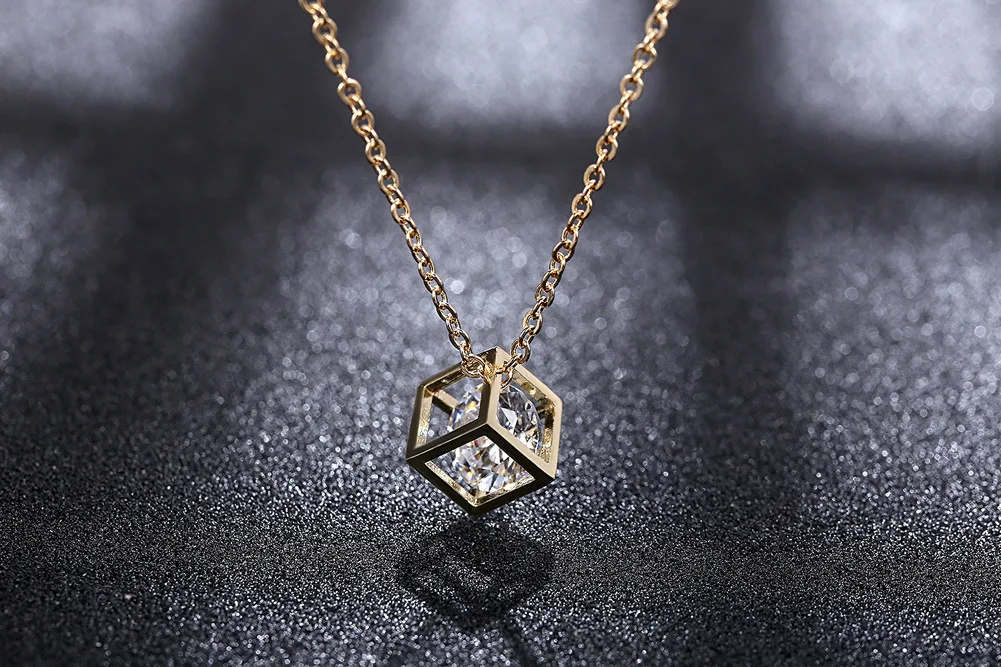 Minimalist jewelry Rubik's cube pendant necklace earrings water cube zircon jewelry set temperament female accessories