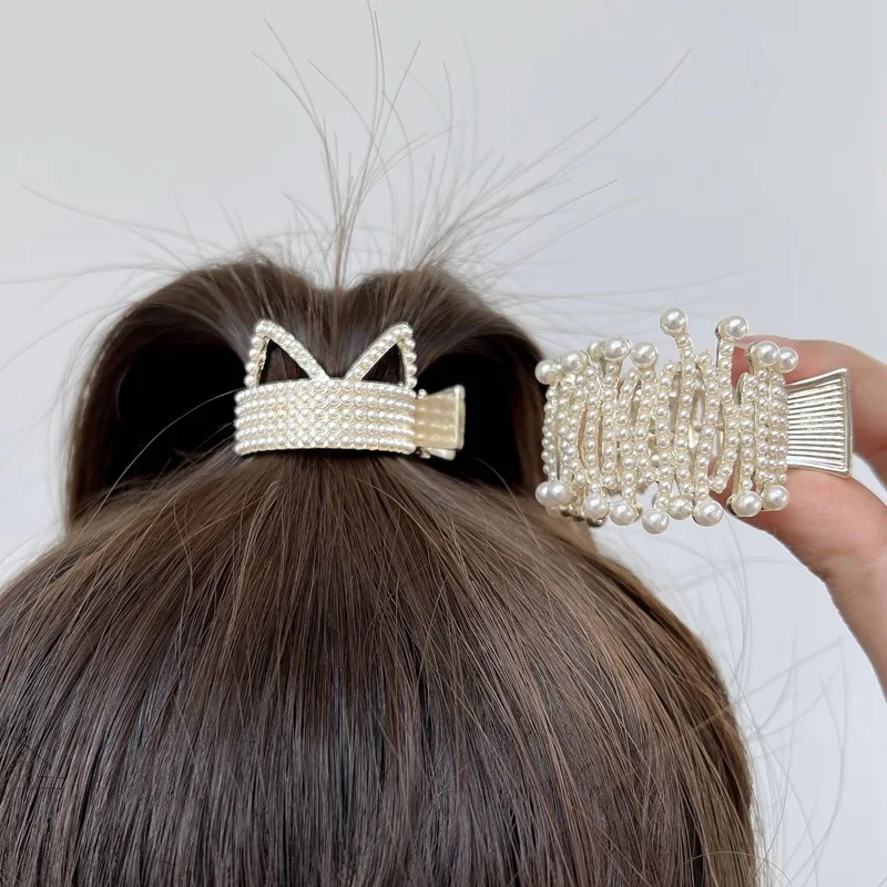 Fashion Luxury Rhinestone Pearl High Ponytail Alloy Matte Hair Clamps Women Hair Accessories Small Hair Claw Clips