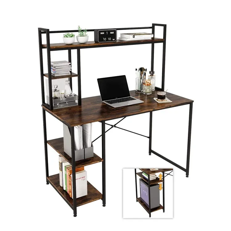 Modern Bedroom Office Metal Steel Frame Computer Desk With Shelf