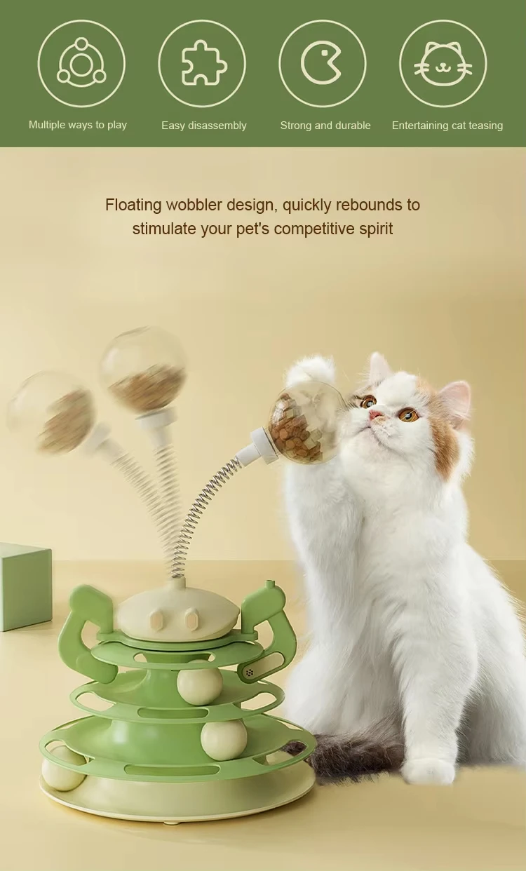 New 4-in-1 Cat Turntable Leaky Food Toy Jiggle Ball with Feather Teasing Stick Four-story Cat Tower Track Cat Toy Pet Products factory