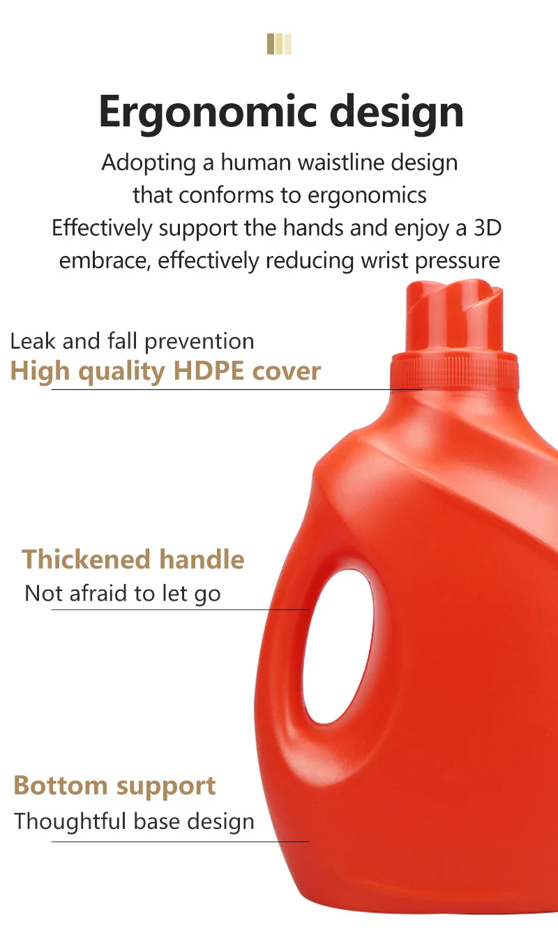 Customizable 2000ml 2L White Red Square Empty HDPE Detergent Plastic Laundry Liquid Packaging Bottles for Liquid Soap supplier