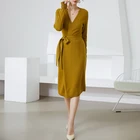 Woman Sweater Wool 2021 Custom Fall Winter V Neck Pullover Knit 100% Wool Cashmere Sweater Dress For Women