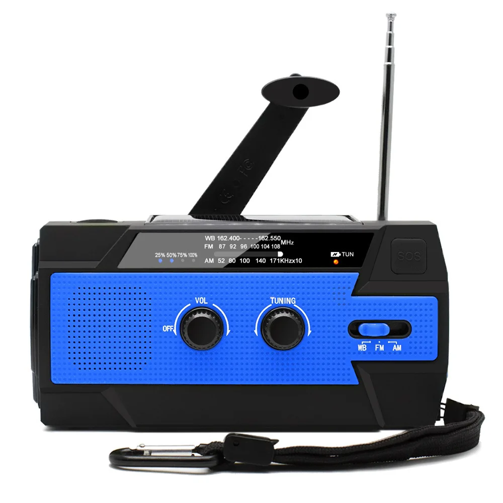 Multifunctional 4000MAH Solar Panel Powered Battery Light Hand Crank Emergency Weather Radio Internet Radio Function Flashlight