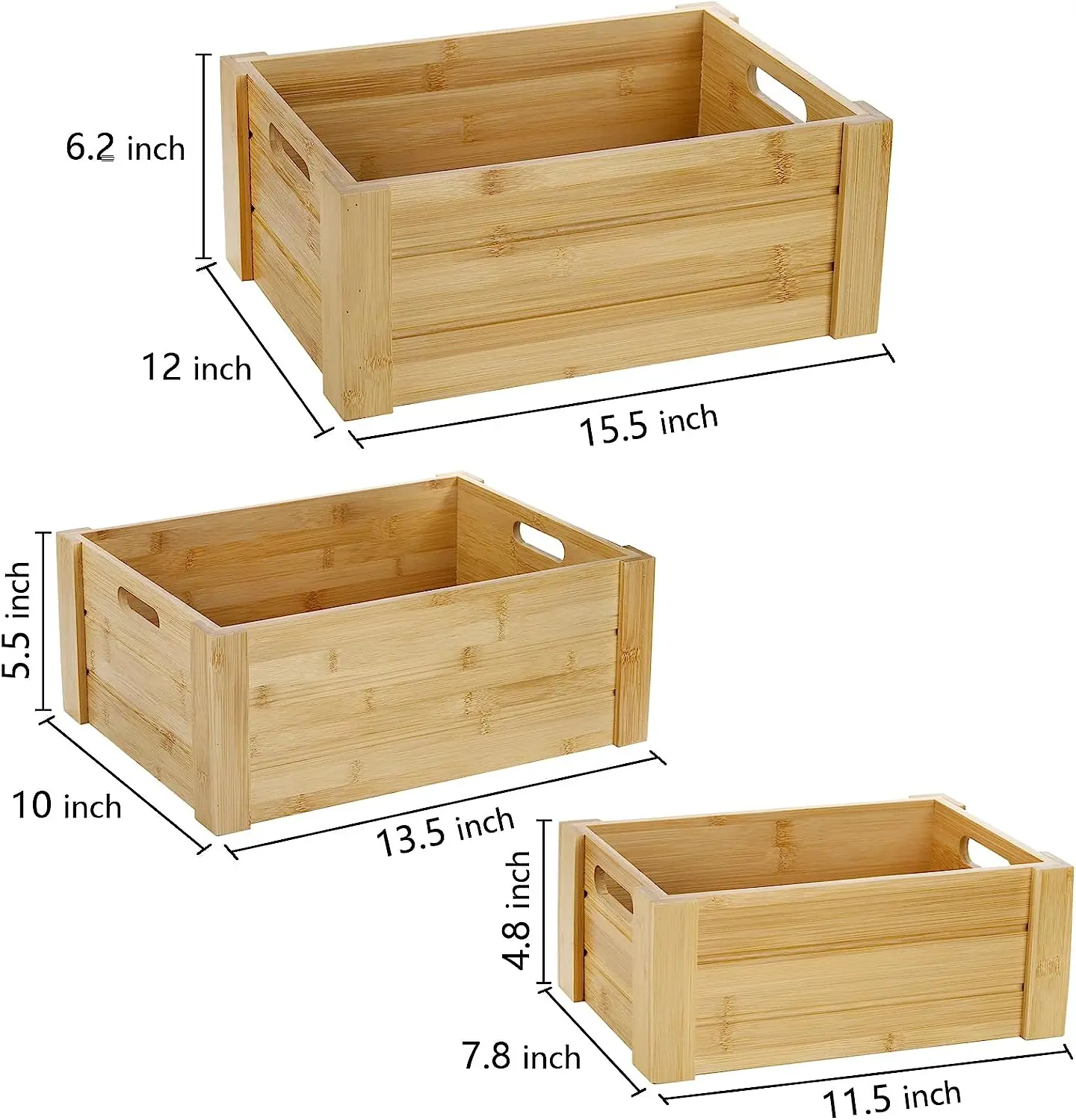 product natural bamboo wooden storage bins set desktop basket box kitchen food container with handles-3