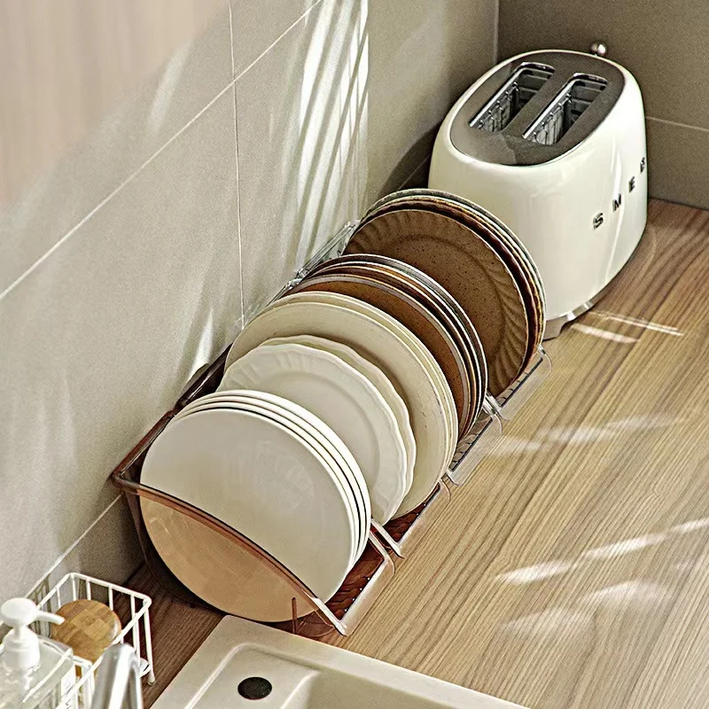 Kitchen Plastic Dish Drain Rack Dinnerware Storage Organizer Transparent Tray Plate Shelf Storage Holder