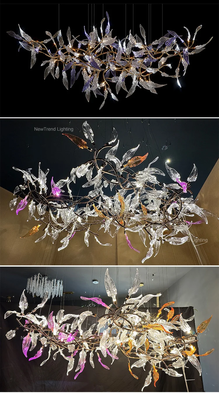 CPL-337 Modern Style Indoor Decoration Lamp Glass Leaf Led Chandelier Pendant Light factory