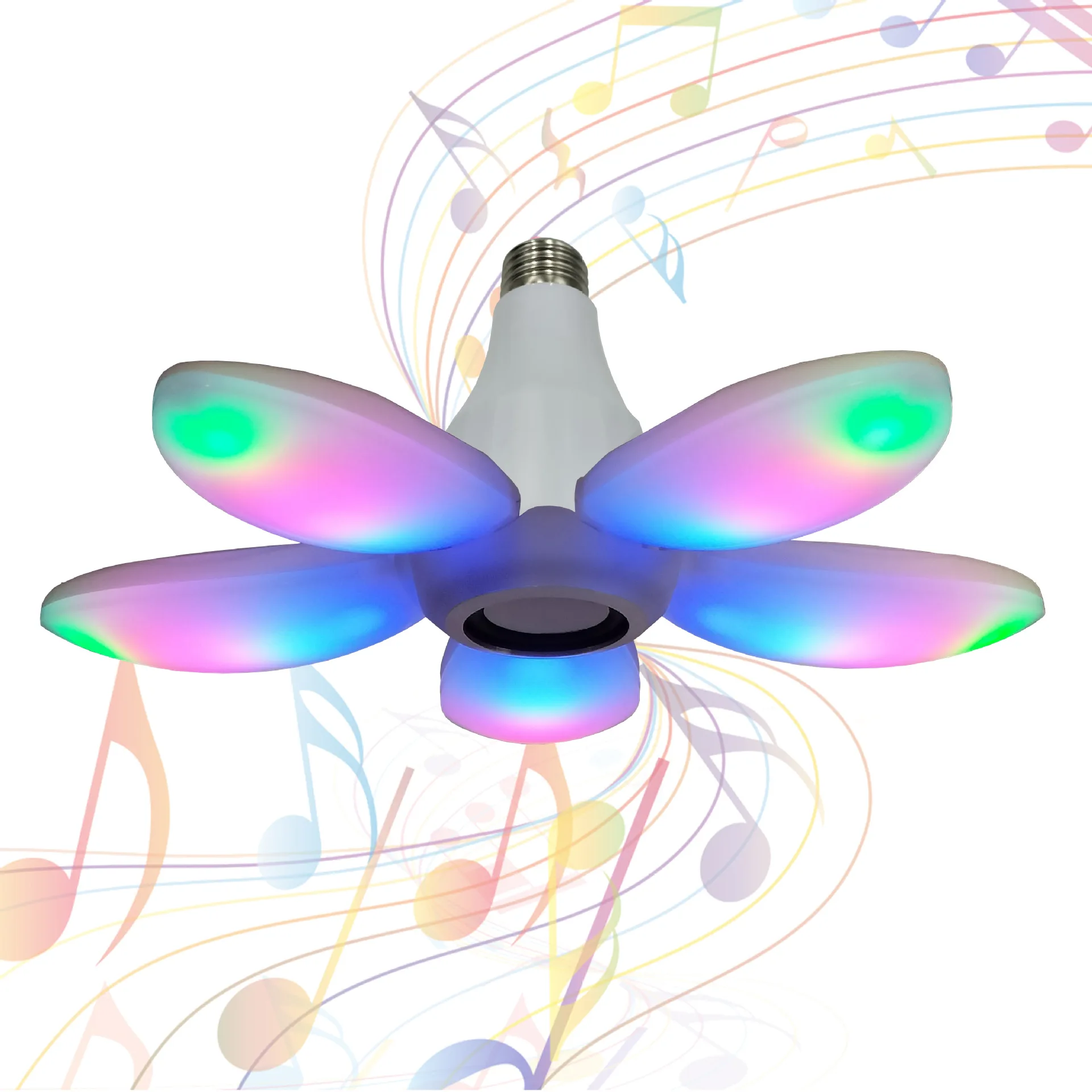 LED five leaf fan shaped dimmable music bulb 45W E27 Base 360 degree deformable LED Speaker Light Bulb RGB colorful folding lamp