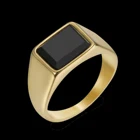 Ring Men Rings OEM ODM Custom Design 316 Stainless Steel Golden Ring With Black Stone For Men Women