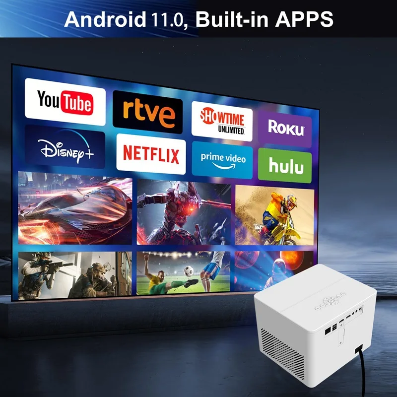 T8 Android 11 Projector 4K Dual WiFi6 500 ANSI Lumens LCD Home Theater Auto Focus Keystone 1080P Portable Projector