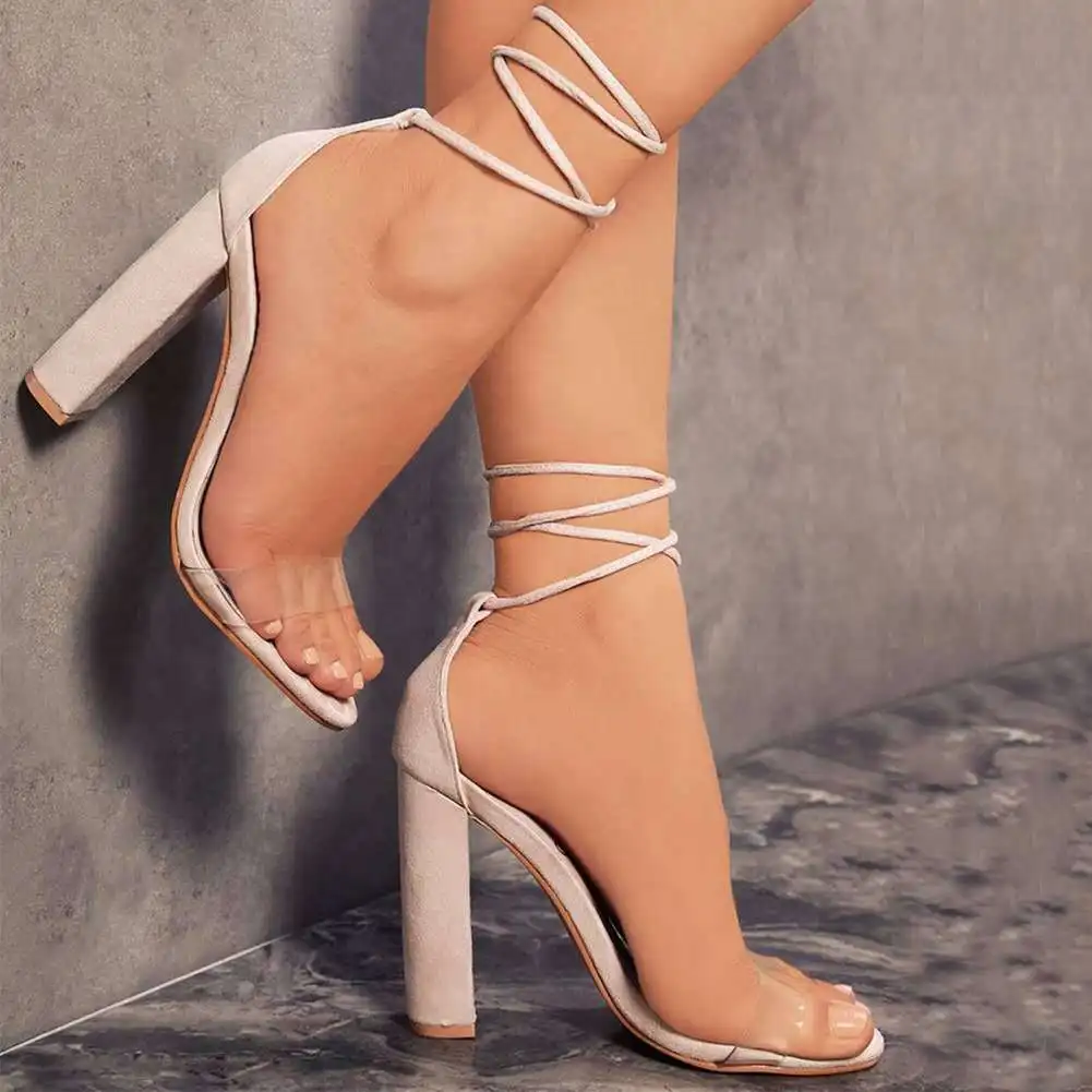2024 Hot summer new wholesale customization sexy lace-up roman chunky sandals in stock women shoes heel ladies