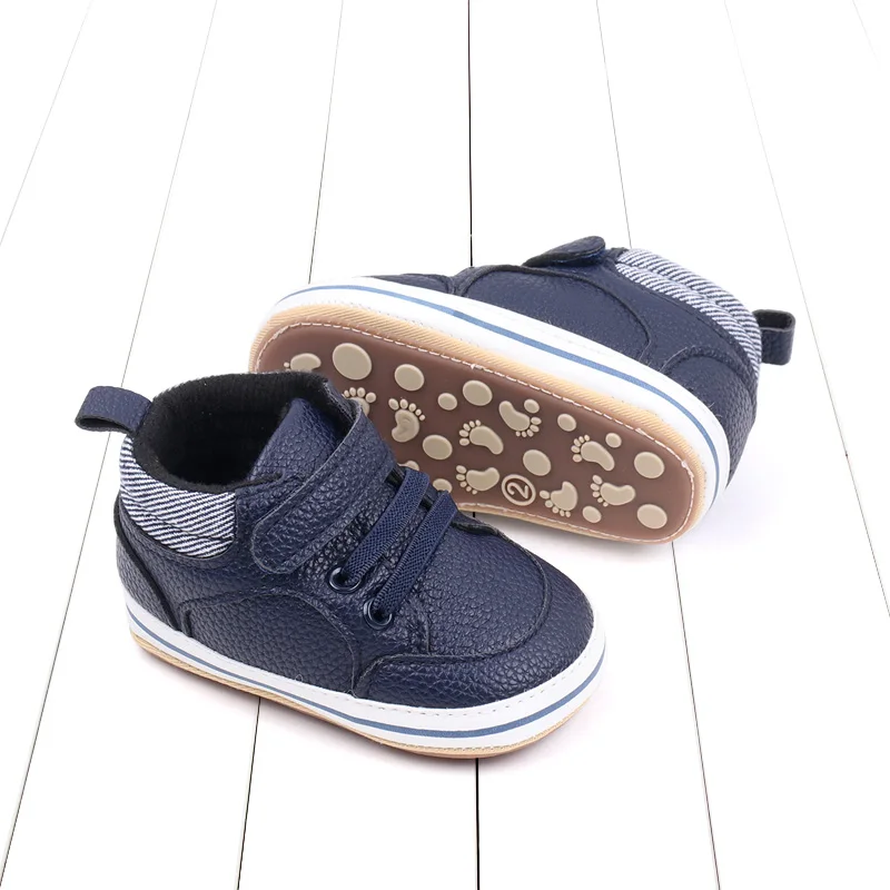 Striped Leather Lettering Design Non-slip Baby Toddler Shoes for Boys and Girls details
