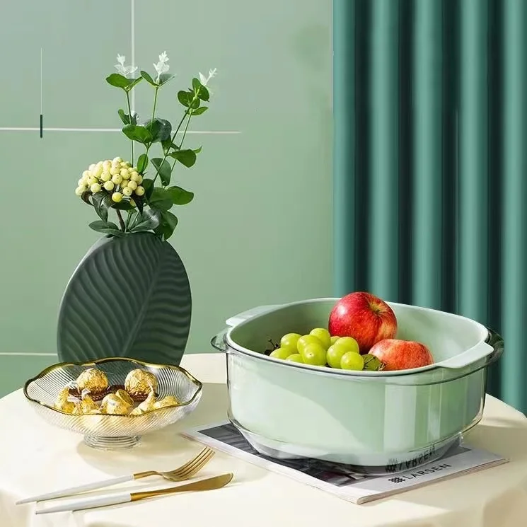 New Creative Multi-function Vegetables and Fruits Plastic Washing Basket Kitchen Double Layer Drain Basket