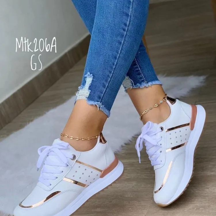 2024 Hot new fashion women's large size shoes thick bottom color matching casual low top sneakers