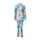 Suit Fine Material Printed Leisure Quality Geometry Fashion Suit Blouse And Pants Lady Hot Sale
