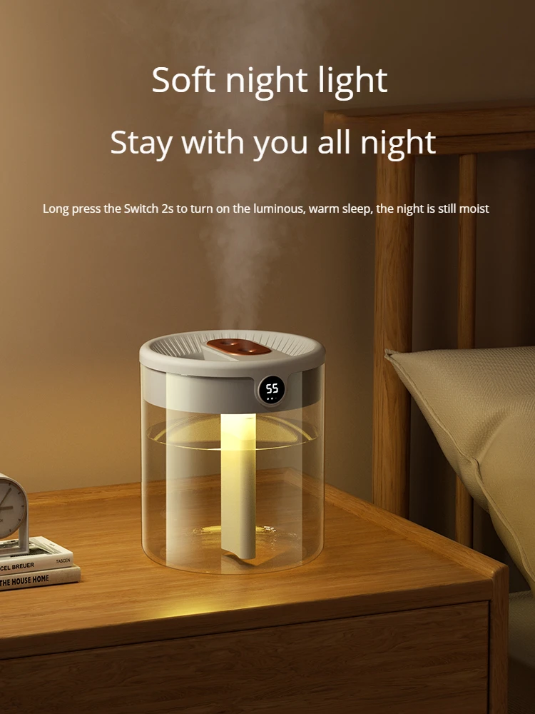 Christmas gift 2l  Home Quiet Bedroom Office Night Light Digital Display Usb Double Spray Large Capacity Humidifier