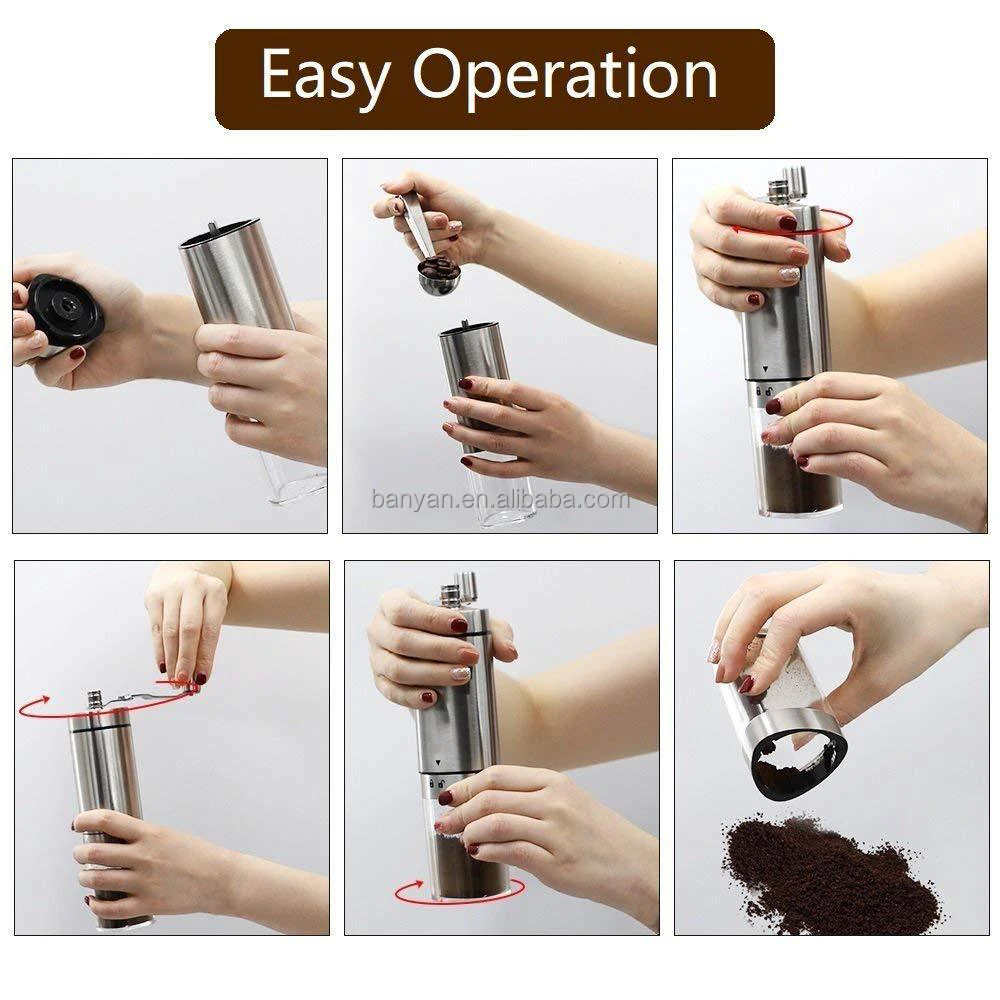  New Arrivals High Quality 304 Stainless Steel Adjustable Ring Coffee Mill Grinder Manual Mini Portable Coffee Grinder