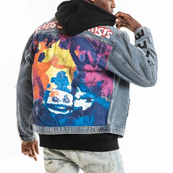 OEM Custom Logo High Quality Oversized Streetwear Hip Hop Printed Fashion Casual Denim Jacket For Men