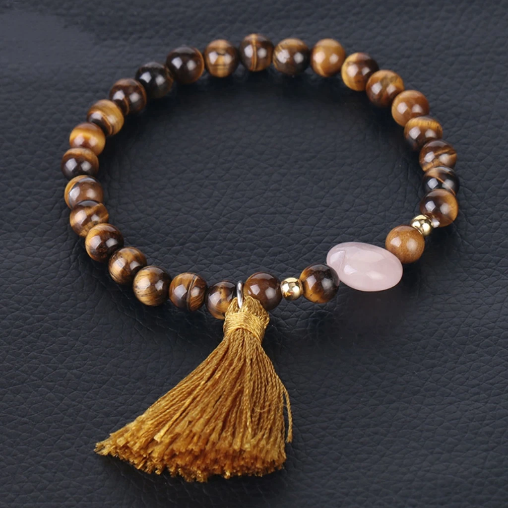Hanpai wholesale brown stripped agate bracelet 10mm natural stone round bead bracelets elastic bracelet