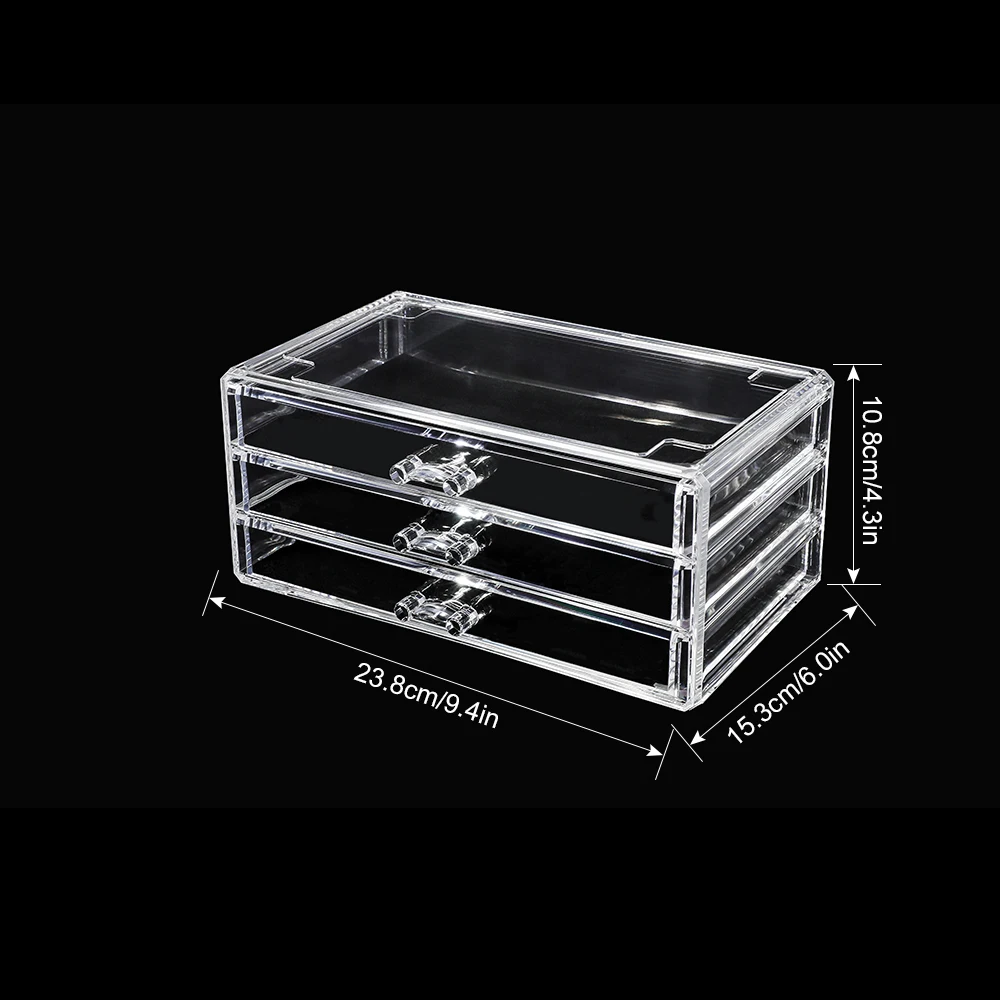 Makeup Organizer Stackable Acrylic Cosmetic Organizer Golden Edged with 3 Drawers Jewelry Box Organizer Stackable Clear Desktop