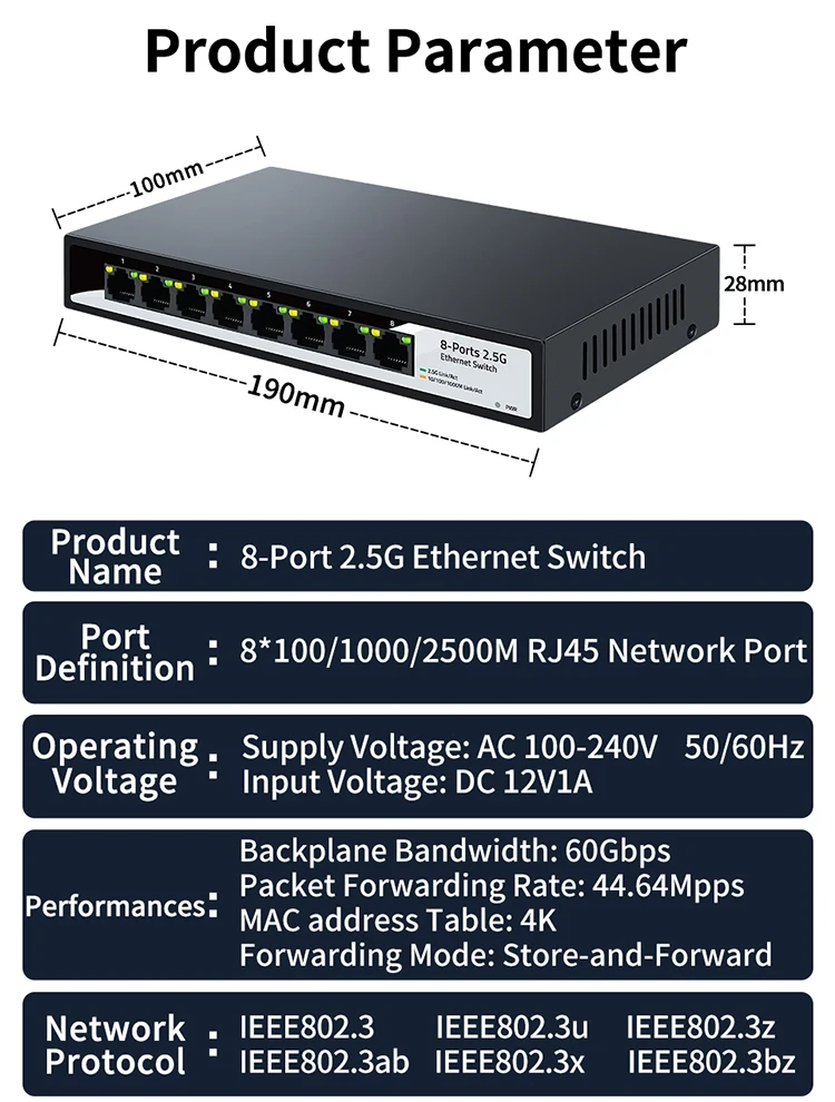 2 5g Network Switch 2 5gbase T 8 Port Rj45 Fanless Plug And Play