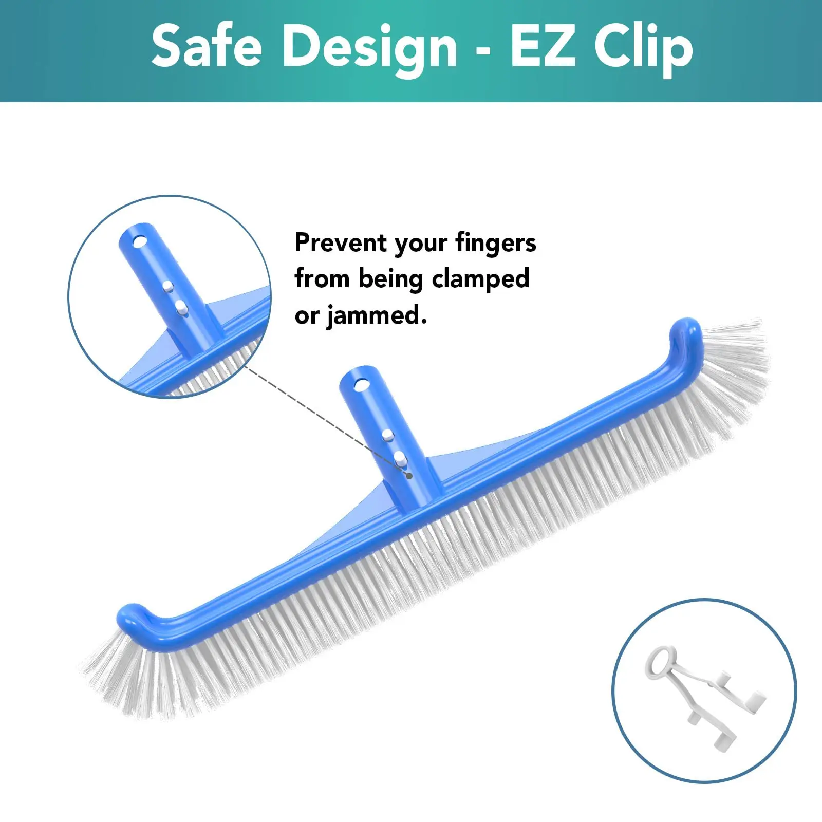 BN Pool Brush With Curved Brush and EZ Clip Handle, Pool Cleaning Bru
