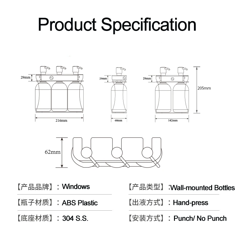 Refillable Wall Mounted Soap Dispenser, Stainless Steel Soap Dispenser Wall Mounted & Triple Heads Soap Dispenser