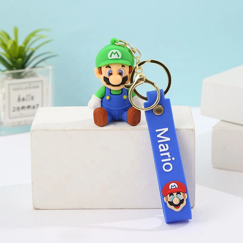 Hot selling Game Mario Bros Luigi Character Cartoon Car key cute Super Mario Pvc Keyring Custom 3D Kawaii Silicon Mario Keychain