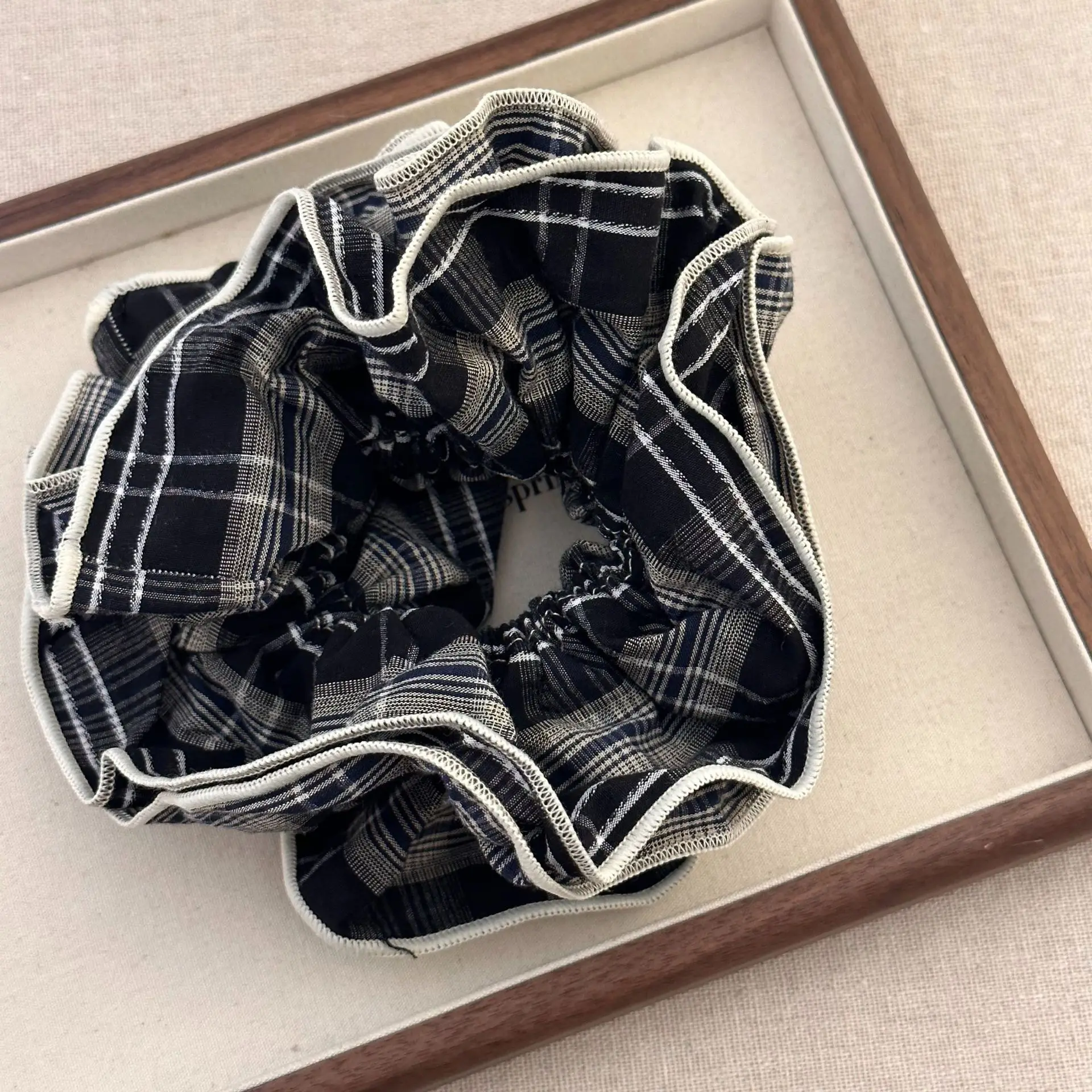 Korean Hair Rope Women Girls Hair Accessories Elastic Hair Band Plaid Retro French Lace Plaid Scrunchies