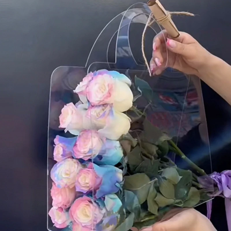 PVC Pattern Flower Bouquet Transparent Packaging Bag Gift Flower bag with gift bag high transparent simple floral packaging