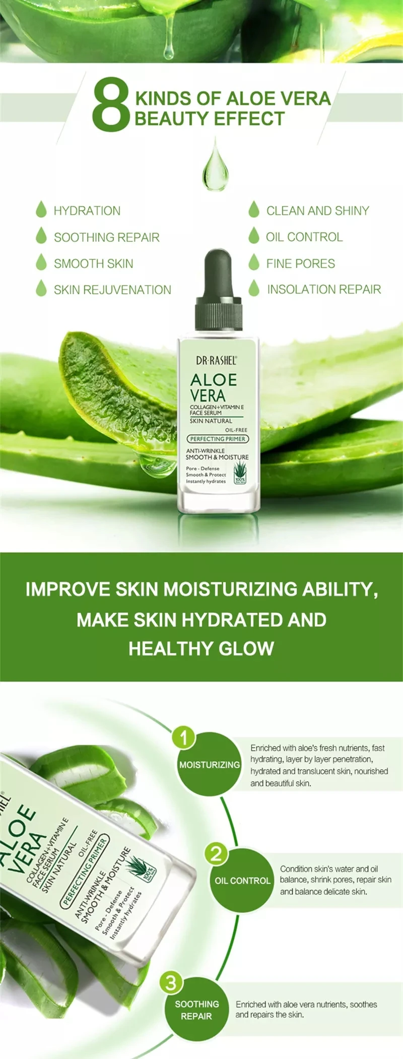 DR.RASHEL Aloe Vera Collagen Vitamin E Oil Free Perfecting Primer Face Serum Lotion Female 3 Years Regular Size 50ml Accept