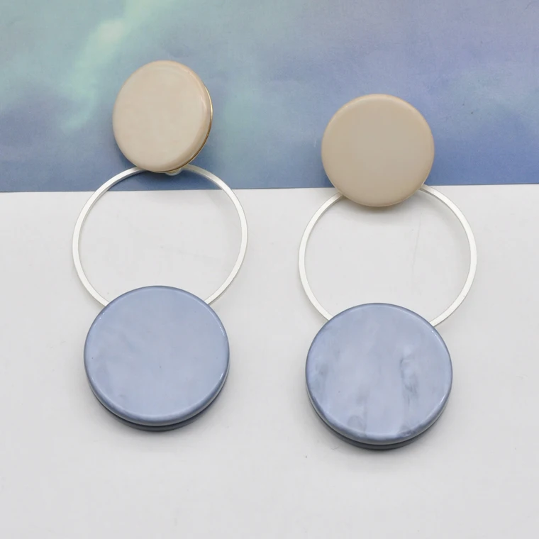 Newest design silver plated hoop and round acrylic link chain chunky exaggerated big earrings