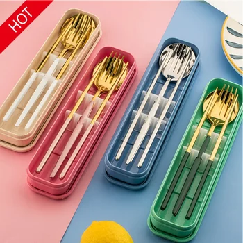 Picnic portable portugal stainless steel white gold cutlery flatware set with colored handle in boxes