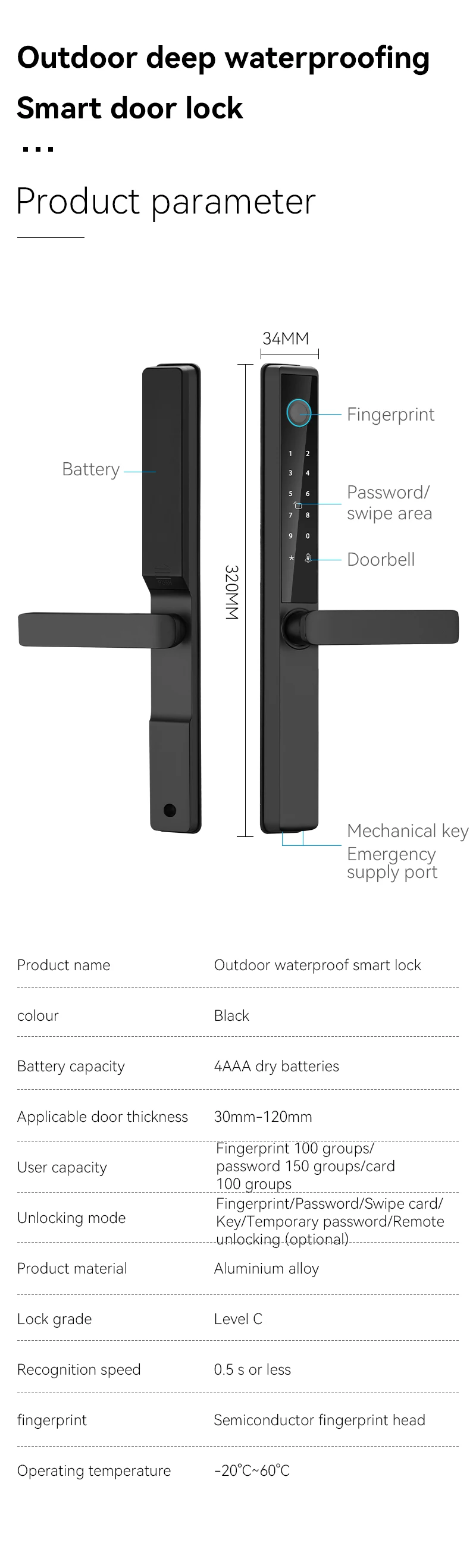 Qleung New Design S960 Waterproof Front Panel Smart Lock Tuya Wifi TTlock Digital Fingerprint Card Code Door Lock 9