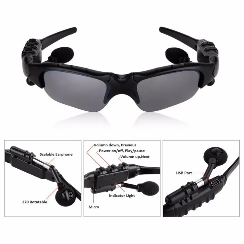 Outdoor Sports Sunglasses Smart Headphones BT 5.0 Polarized Glasses Wireless Headphones Sunglasses Headphones