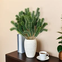 Wholesale artificial pine branches plastic green plants for living room hotel table vase decor shopping mall decor