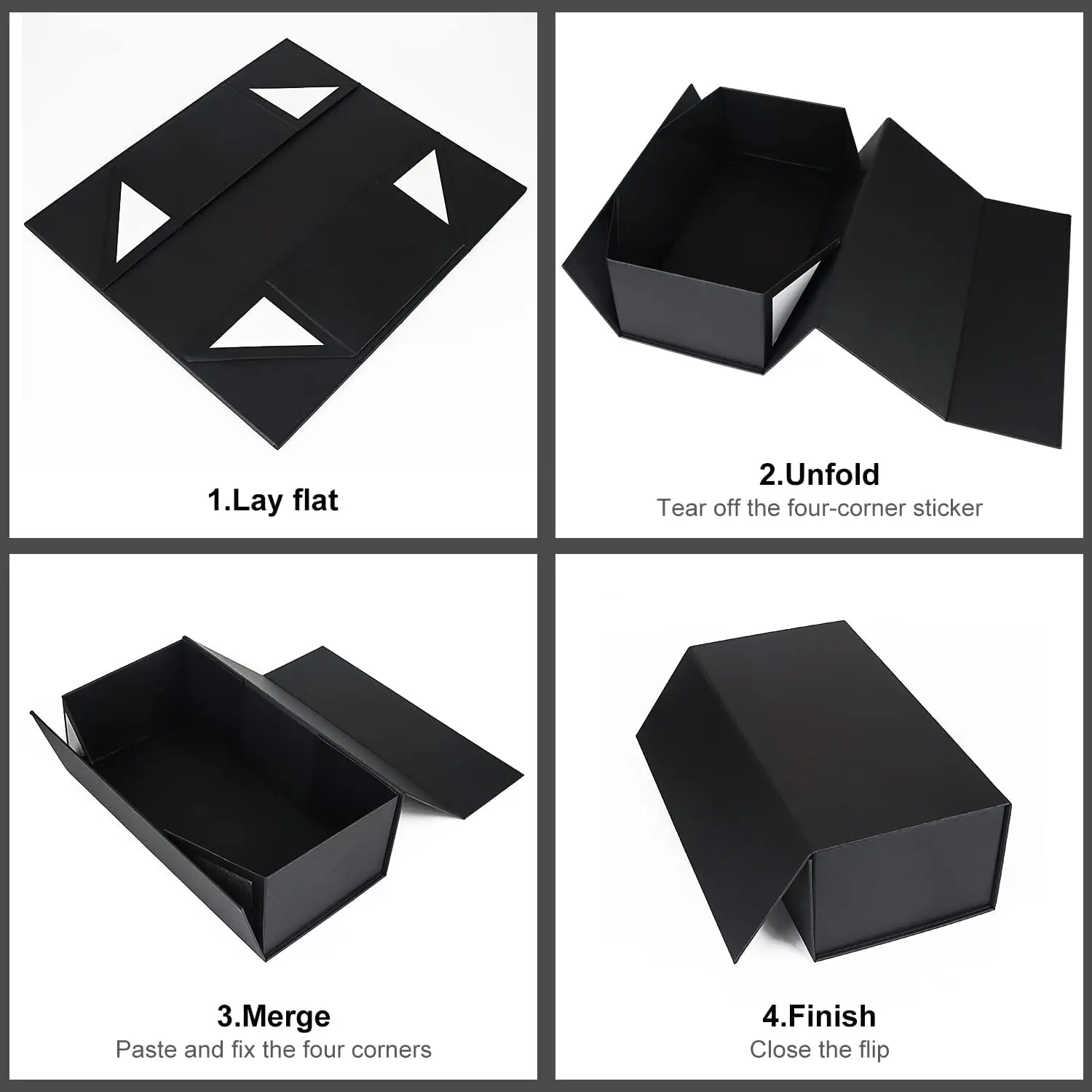 Customize Logo Printed Black Paper Flat Pack Rigid Cardboard Clothing