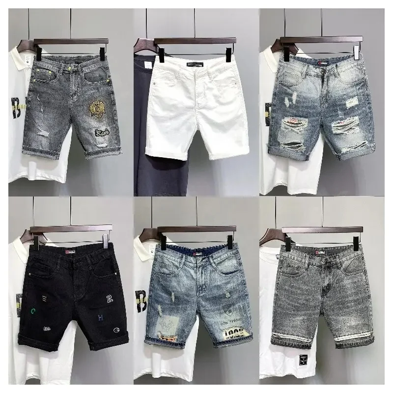 2024 summer jean shorts men Pants Blue Jeans ripped with zipper fly closure short pants custom jean denim shorts