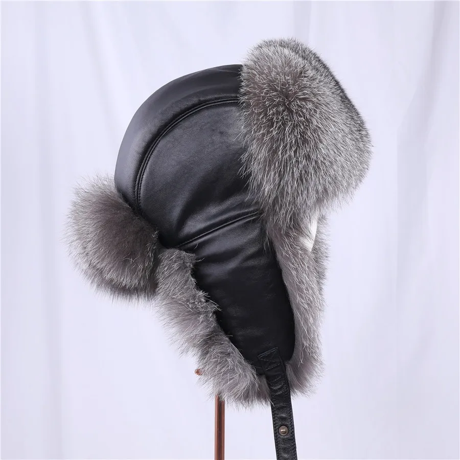 Real Silver Fox Fur Bomber Hat Raccoon 