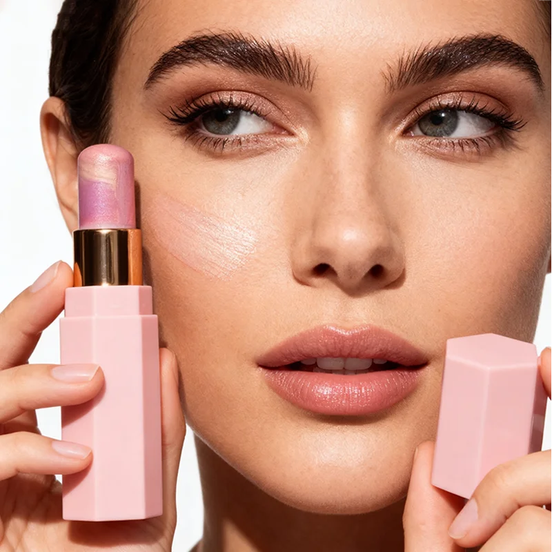 product custom logo face highlighter stick with pink gradient shimmer finish for private label beauty brands oem odm-4