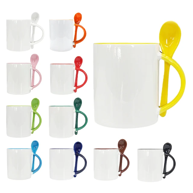 Hamning Inner Color Sublimation Mugs With Spoon Sublimation Blanks Wholesale With Nice Price Ceramic Coffee Tea Cups