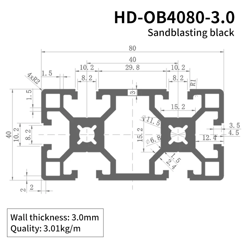 4080 Black Industrial Extruded Aluminum Profile 4080 Black Assembly Line Aluminum Alloy Profile details