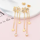 Star Elegant Women Fashion Stainless Steel Rose Gold Plated Tassel Diamond Shell Star Dangle Long Earrings
