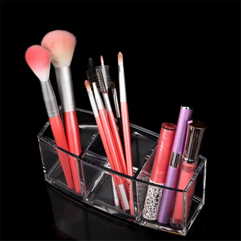 Wholesale Transparent Three Grids Acrylic Cosmetic Pencil Storage Makeup Brush Organizer For Dressing Table